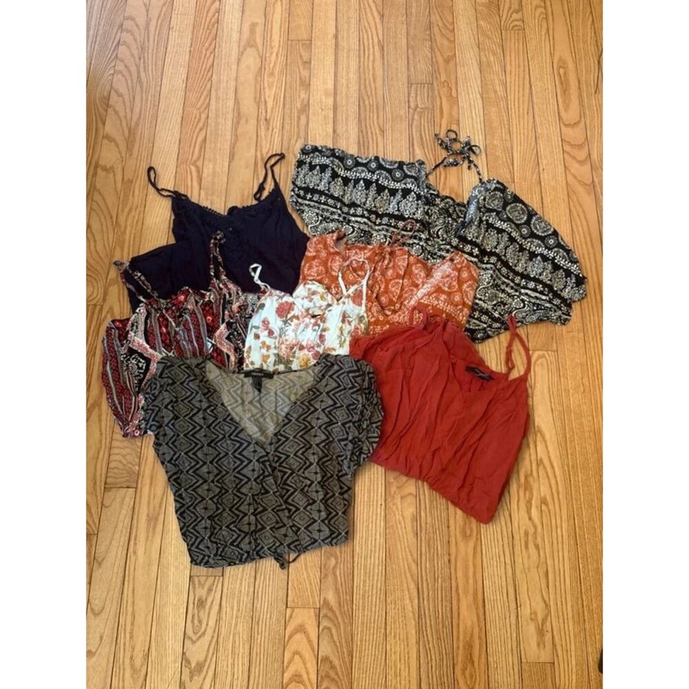Lot of 7 women’s rompers multicolor sleeveless tshirt shorts casual cottage core